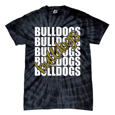 Bulldogs Gold School Sports Fan Team Spirit Tie-Dye T-Shirt