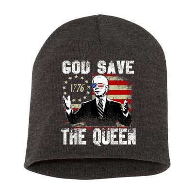 Biden God Save The Queen Confsued Funny Meme 4th Of July Short Acrylic Beanie
