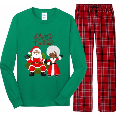 Black Girl Santa Claus Holiday African American Christmas Long Sleeve Pajama Set