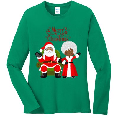 Black Girl Santa Claus Holiday African American Christmas Ladies Long Sleeve Shirt