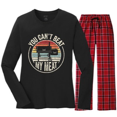 BBQ Grilling Smoking Retro Vintage You Cant Beat My Meat Women's Long Sleeve Flannel Pajama Set 