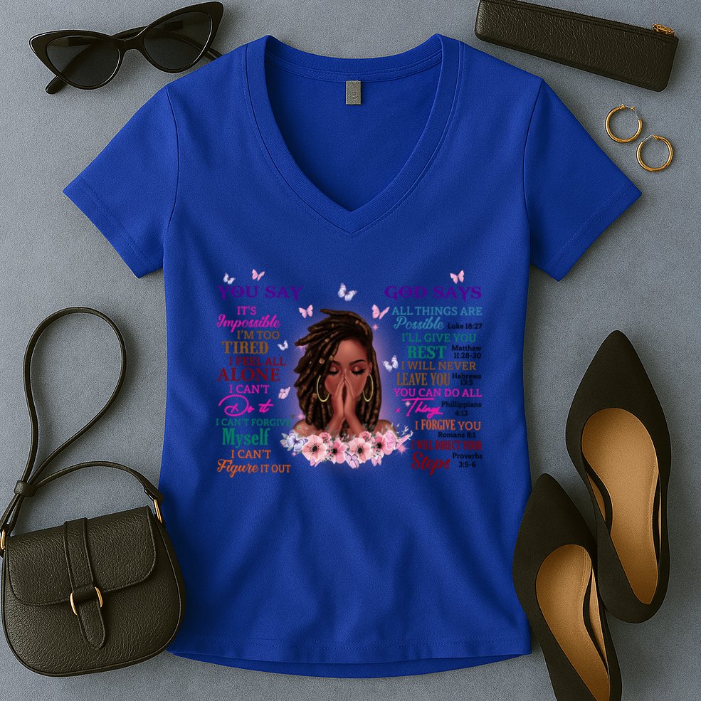 Black God Says I Am Afro African American Gift Women's V-Neck T-Shirt