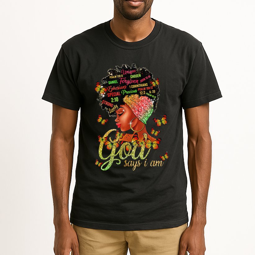 Black  God Says I Am Black Melanin History Month Pride Tall T-Shirt