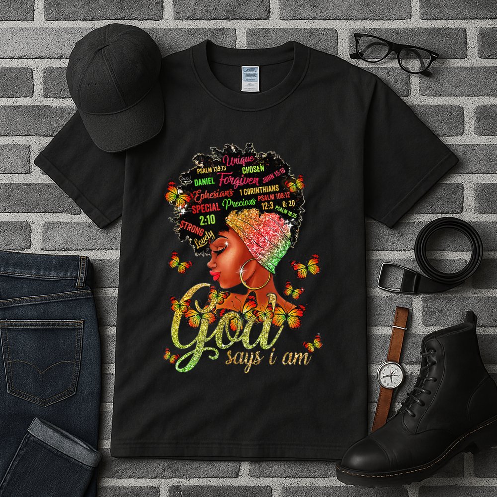 Black  God Says I Am Black Melanin History Month Pride Tall T-Shirt