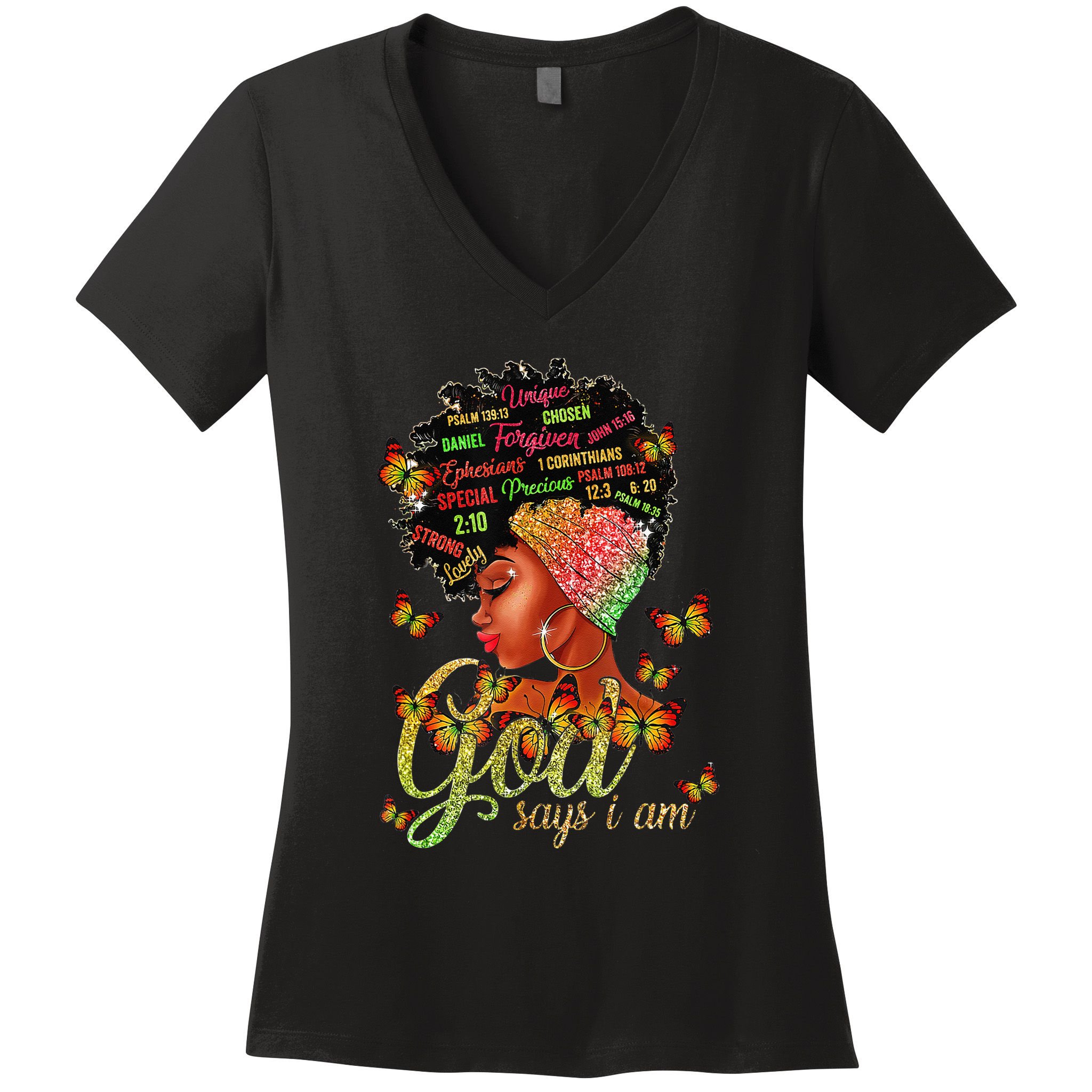 Black  God Says I Am Black Melanin History Month Pride Women's V-Neck T-Shirt