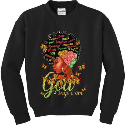 Black  God Says I Am Black Melanin History Month Pride Kids Sweatshirt