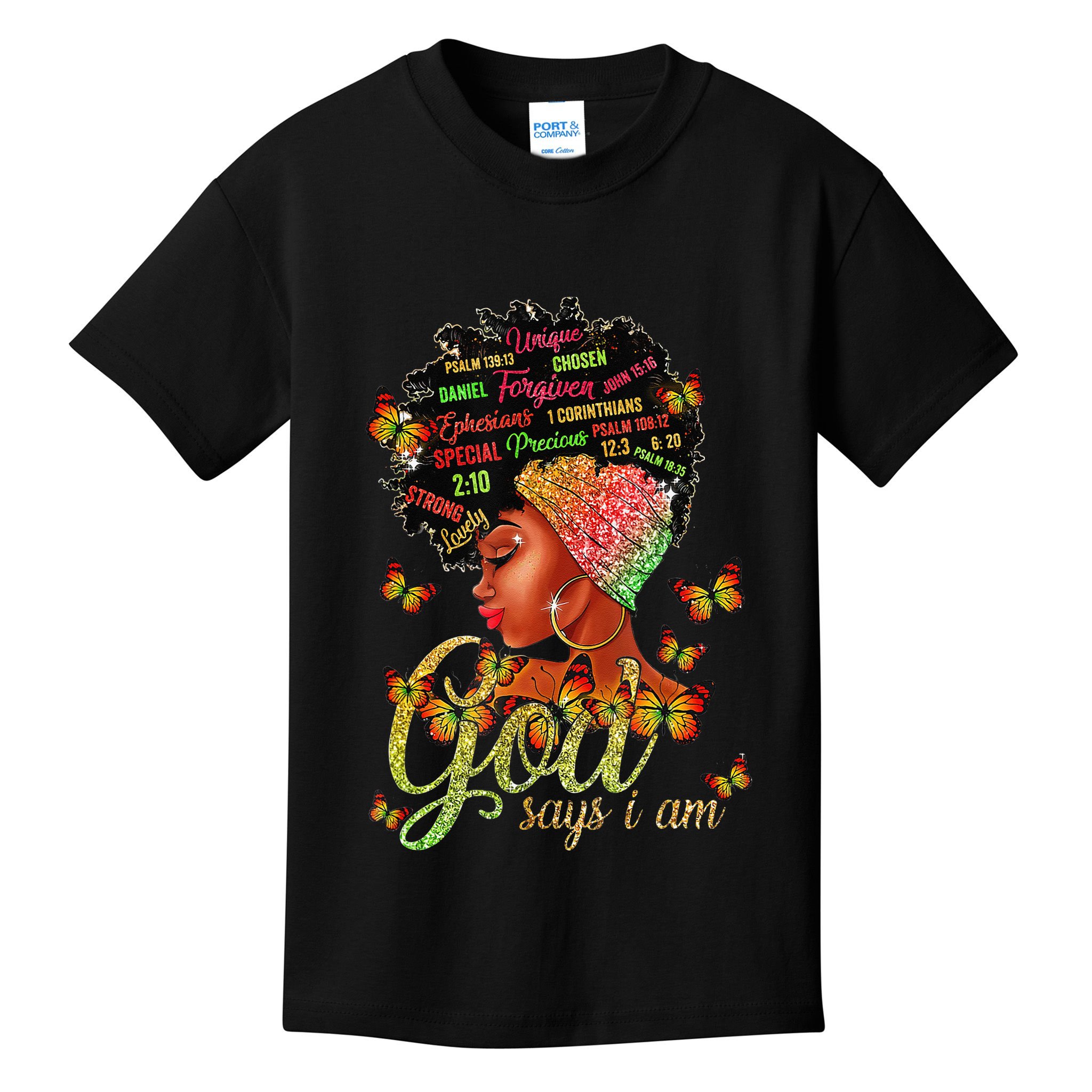 Black  God Says I Am Black Melanin History Month Pride Kids T-Shirt