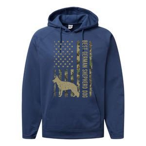 Best German Shepherd Dog Dad Camouflage American Flag Gift Performance Fleece Hoodie