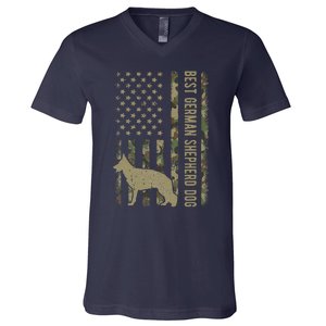 Best German Shepherd Dog Dad Camouflage American Flag Gift V-Neck T-Shirt