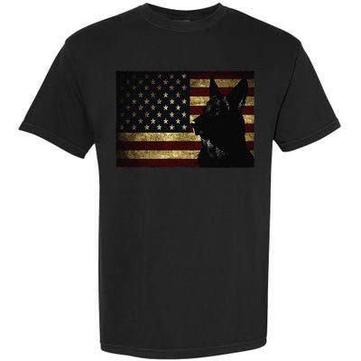 Black German Shepherd American Flag 4th July GSD Dog Garment-Dyed Heavyweight T-Shirt