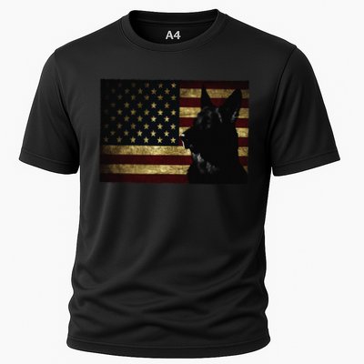 Black German Shepherd American Flag 4th July GSD Dog Performance Shirt