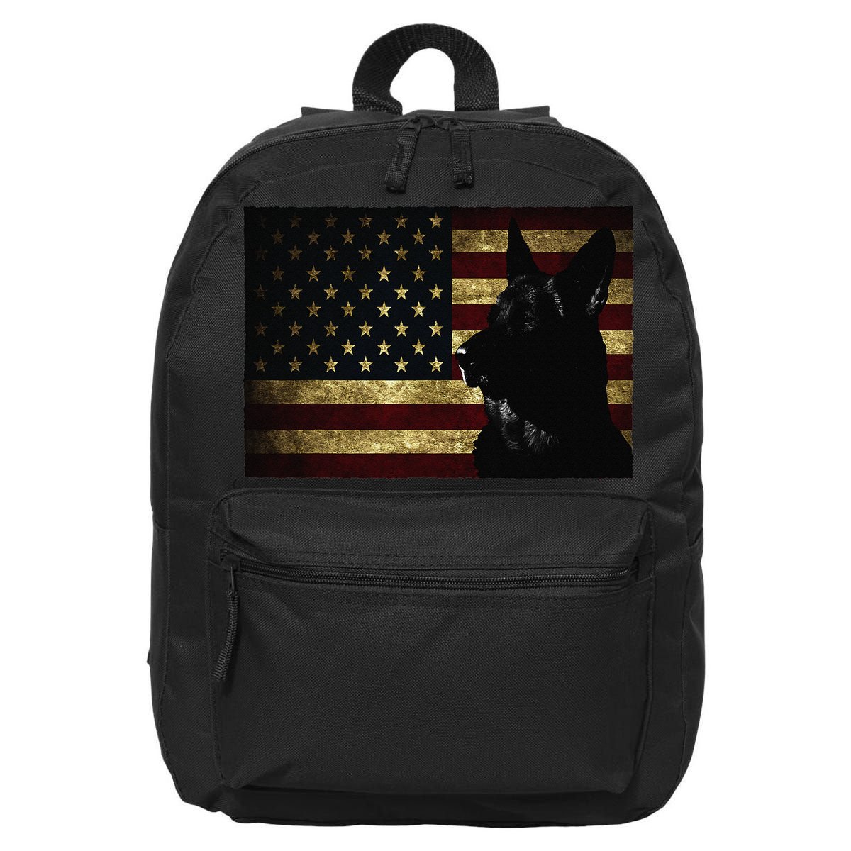 Black German Shepherd American Flag 4th July GSD Dog 16 in Basic Backpack