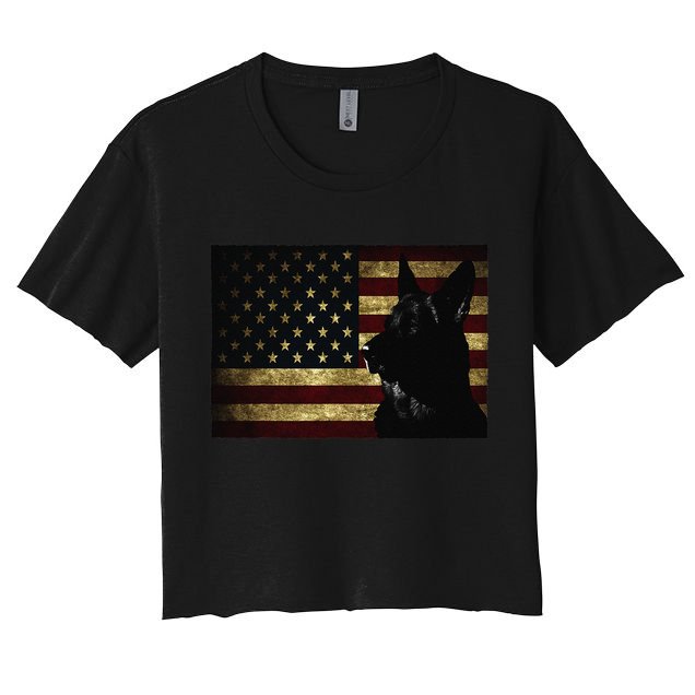 Black German Shepherd American Flag 4th July GSD Dog Crop Top
