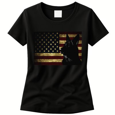 Black German Shepherd American Flag 4th July GSD Dog Womens T-Shirt