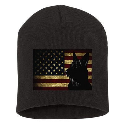 Black German Shepherd American Flag 4th July GSD Dog Short Acrylic Beanie