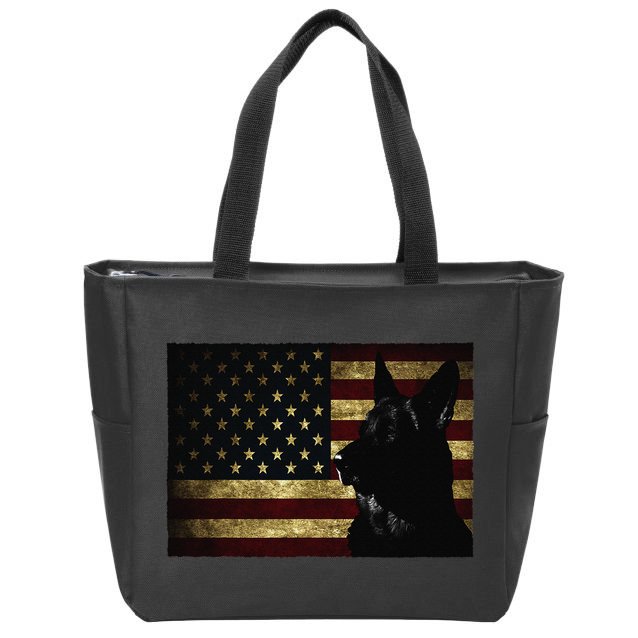 Black German Shepherd American Flag 4th July GSD Dog Zip Tote Bag