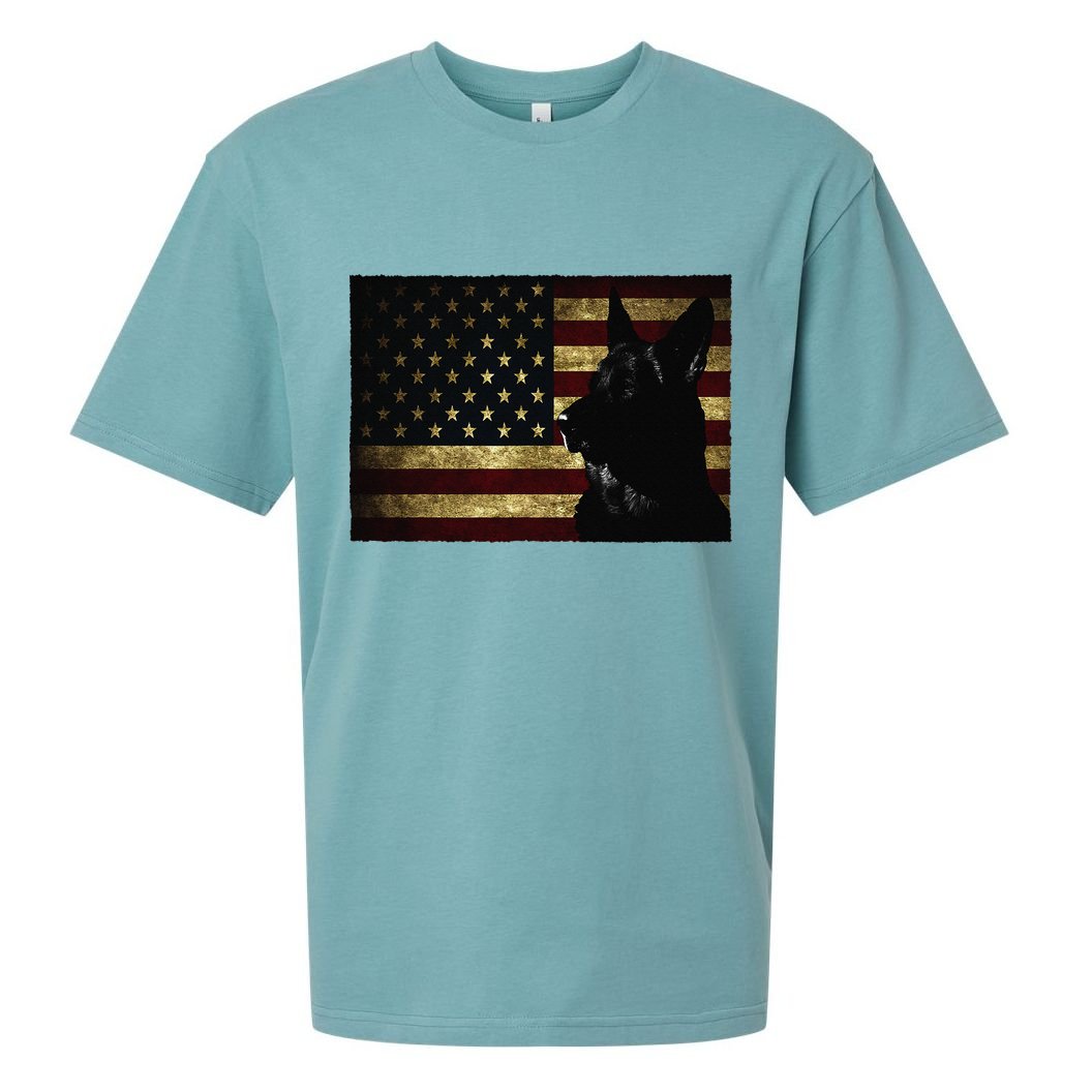Black German Shepherd American Flag 4th July GSD Dog Sueded Cloud Jersey T-Shirt