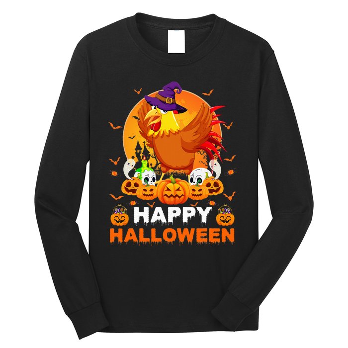 Boo Ghost Scary Pumpkin Moon Witch Rooster Halloween Long Sleeve Shirt