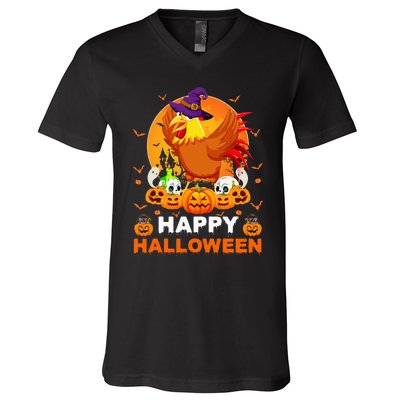 Boo Ghost Scary Pumpkin Moon Witch Rooster Halloween V-Neck T-Shirt