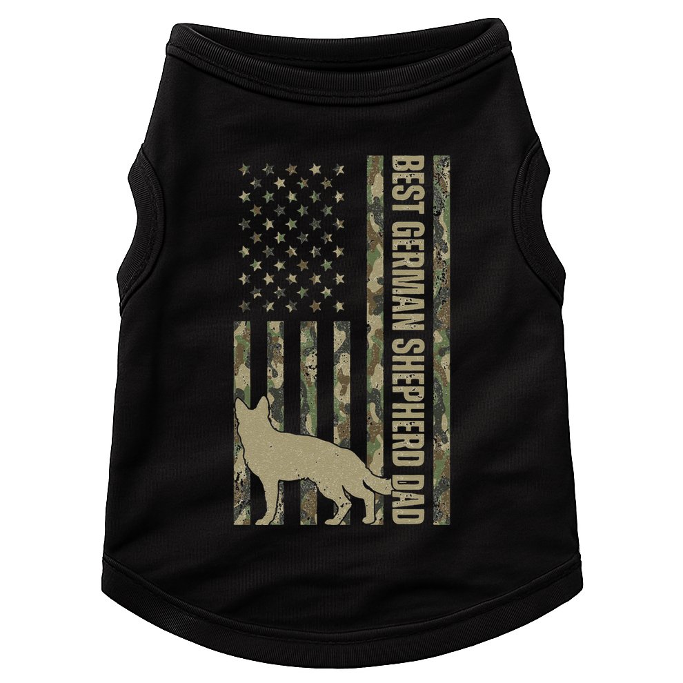 Best German Shepherd Dog Dad Camouflage American Flag Doggie Tank