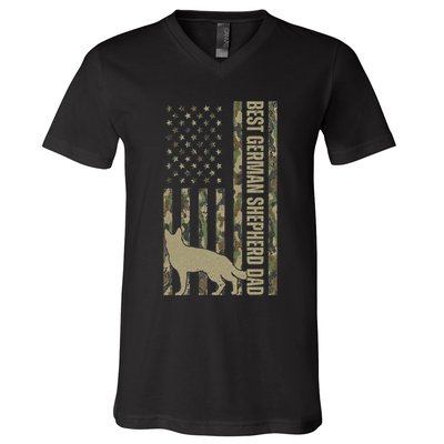 Best German Shepherd Dog Dad Camouflage American Flag V-Neck T-Shirt