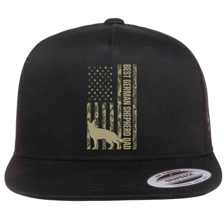 Best German Shepherd Dog Dad Camouflage American Flag Flat Bill Trucker Hat