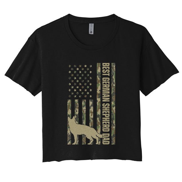 Best German Shepherd Dog Dad Camouflage American Flag Crop Top