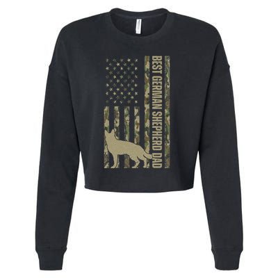 Best German Shepherd Dog Dad Camouflage American Flag Cropped Pullover Crew