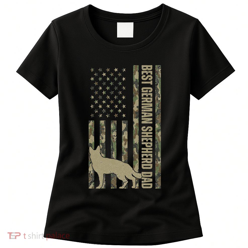 Best German Shepherd Dog Dad Camouflage American Flag Womens T-Shirt