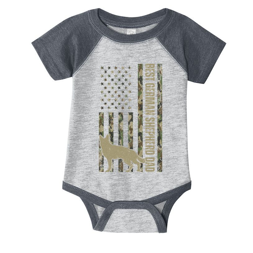 Best German Shepherd Dog Dad Camouflage American Flag Infant Baby Jersey Bodysuit
