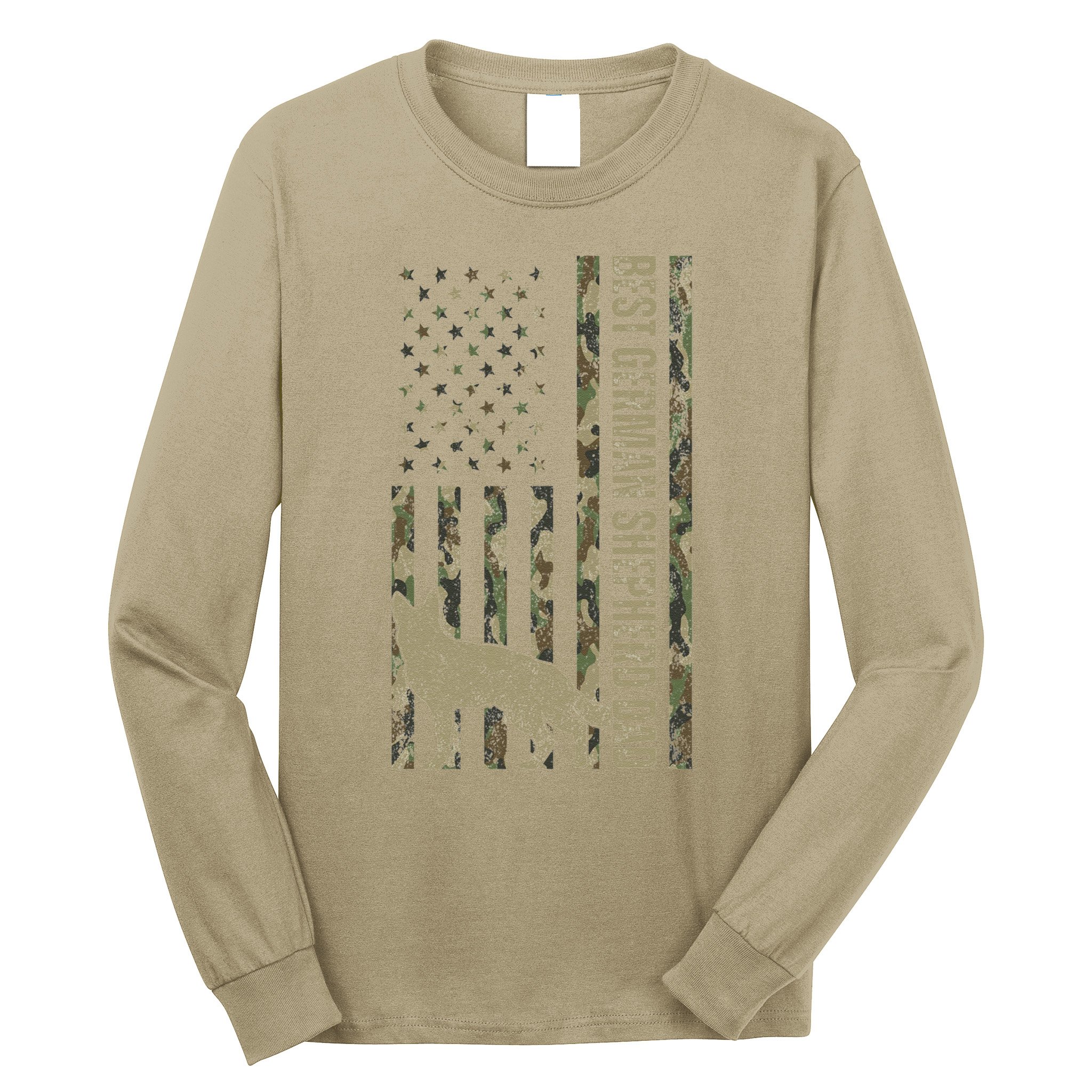 Best German Shepherd Dog Dad Camouflage American Flag Long Sleeve Shirt