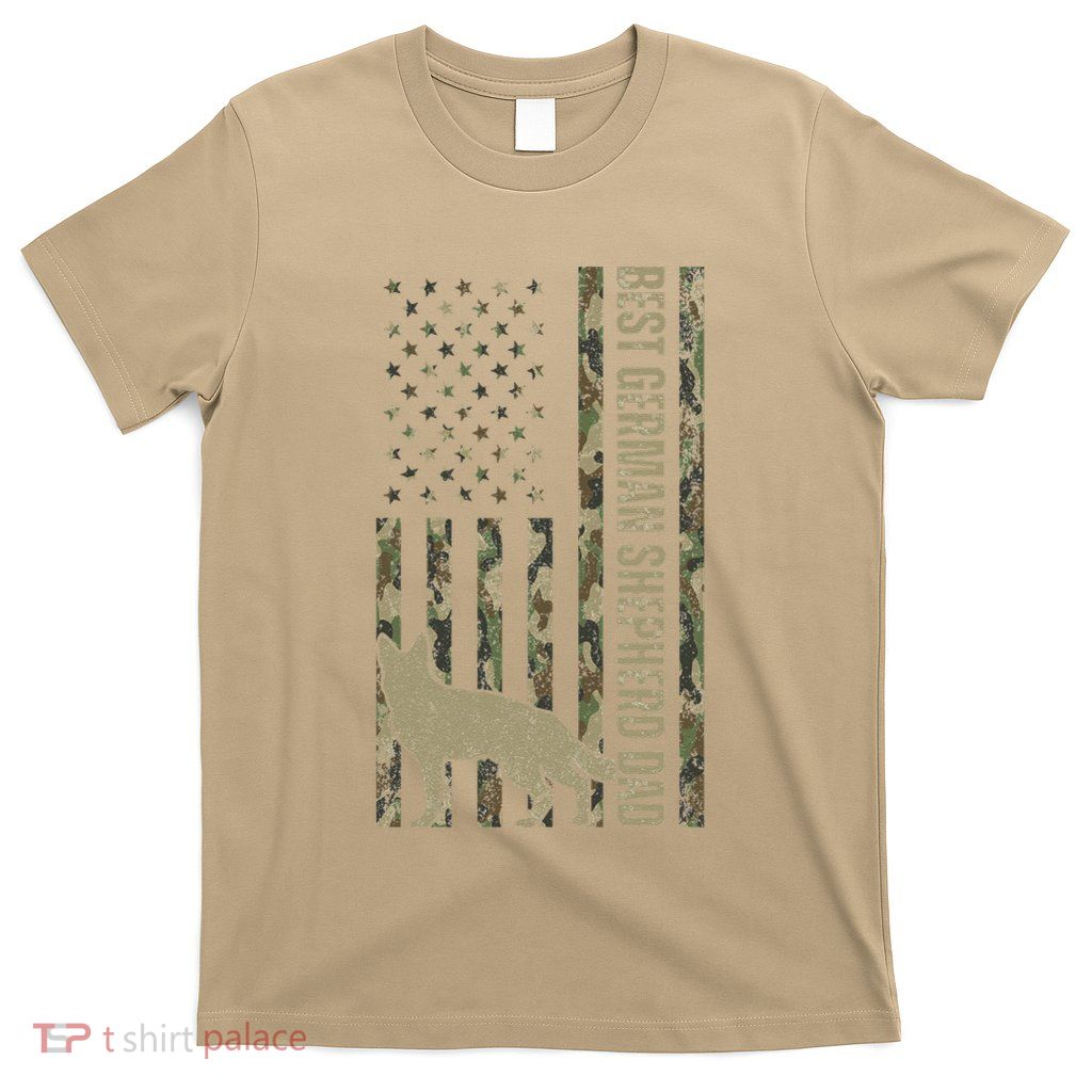 Best German Shepherd Dog Dad Camouflage American Flag T-Shirt