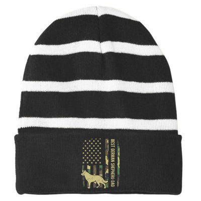 Best German Shepherd Dog Dad Camouflage American Flag Striped Beanie with Solid Band