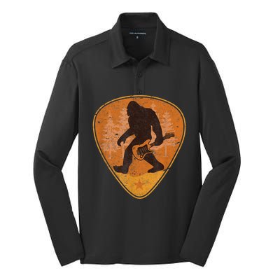 Bigfoot Guitar Sasquatch Yeti Guitarist Music Men Silk Touch Performance Long Sleeve Polo