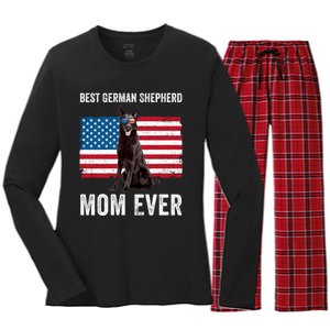 Best German Shepherd Mom Ever 4th Of July Gsd Mom Women's Long Sleeve Flannel Pajama Set 