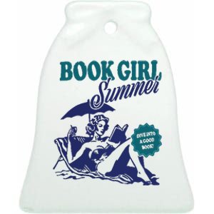 Book Girl Summer Ceramic Bell Ornament