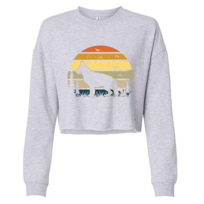 Black Ger Shepherd Dog Sunset Gift Cropped Pullover Crew