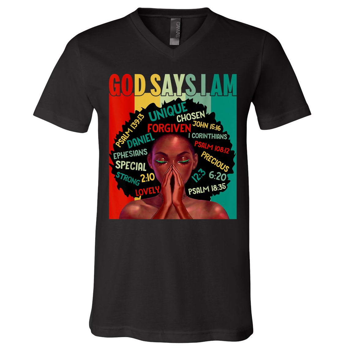 Black God Says I Am Black History Juneteenth Melanin V-Neck T-Shirt
