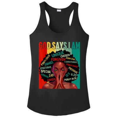 Black God Says I Am Black History Juneteenth Melanin Ladies PosiCharge Competitor Racerback Tank
