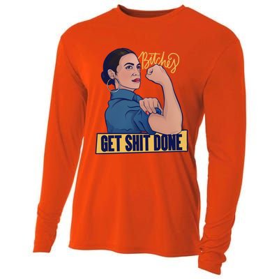 Bitches Get Shit Done Aoc Alexandria Ocasio Cortez Gift Cooling Performance Long Sleeve Crew