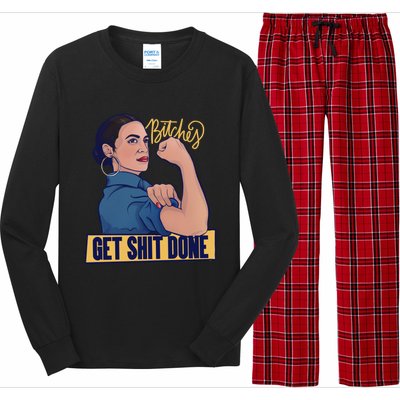 Bitches Get Shit Done Aoc Alexandria Ocasio Cortez Gift Long Sleeve Pajama Set