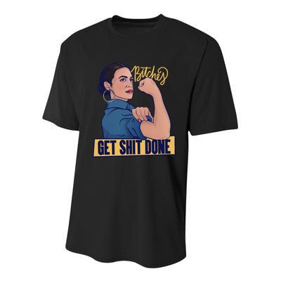 Bitches Get Shit Done Aoc Alexandria Ocasio Cortez Gift Youth Performance Sprint T-Shirt