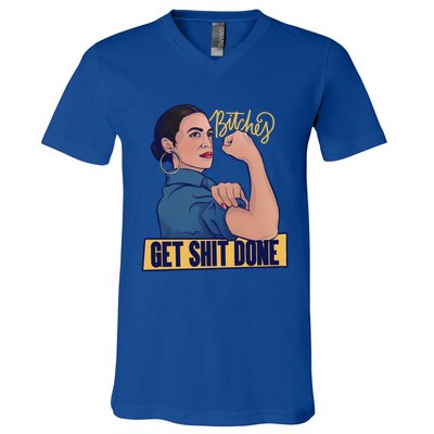 Bitches Get Shit Done Aoc Alexandria Ocasio Cortez Gift V-Neck T-Shirt