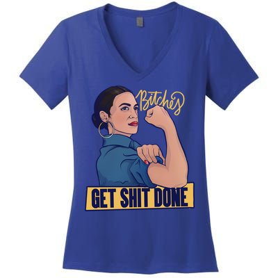 Bitches Get Shit Done Aoc Alexandria Ocasio Cortez Gift Women's V-Neck T-Shirt