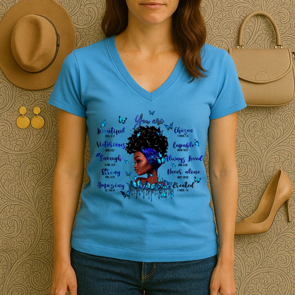 Black God Says I Am Afro Christian Religious Gift Funny Gift Women's V-Neck T-Shirt