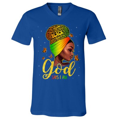 Black God Says I Am Juneteenth Black History Month Blm Gift V-Neck T-Shirt