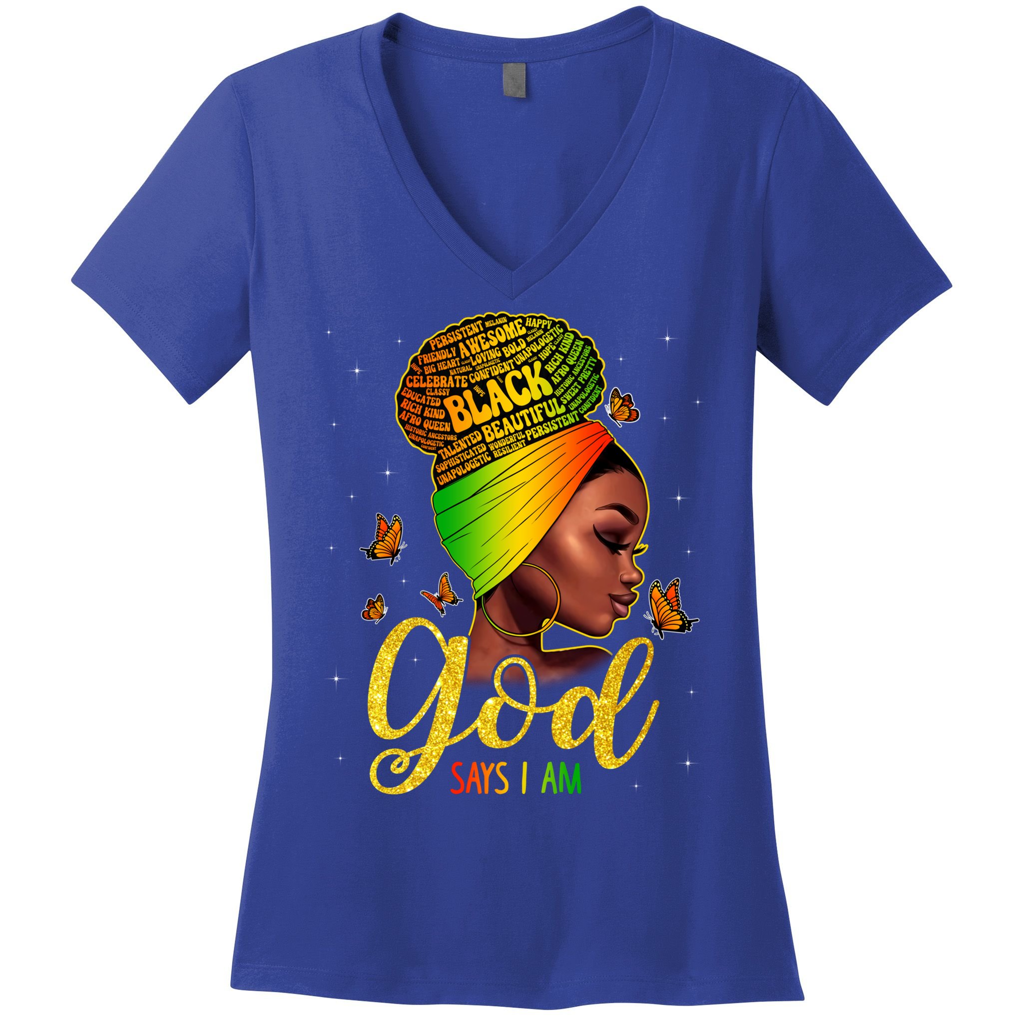 Black God Says I Am Juneteenth Black History Month Blm Gift Women's V-Neck T-Shirt