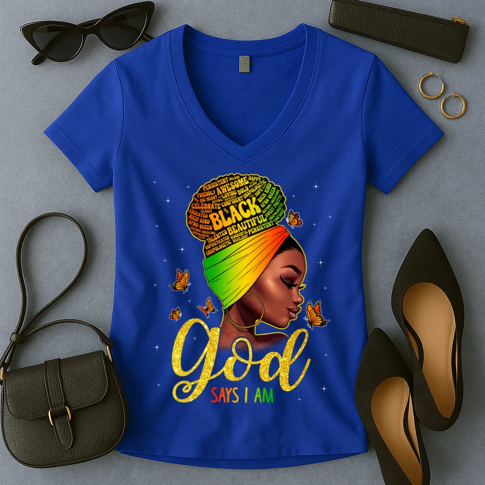 Black God Says I Am Juneteenth Black History Month Blm Gift Women's V-Neck T-Shirt