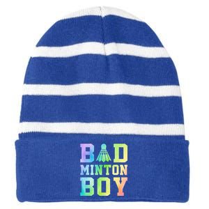 Badminton Graphic Shuttlecock Badminton Player Sport Cool Gift Striped Beanie with Solid Band