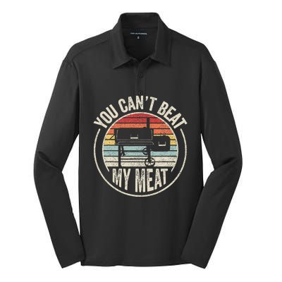 Bbq Grilling Smoking Retro Vintage You CanT Beat My Meat Silk Touch Performance Long Sleeve Polo